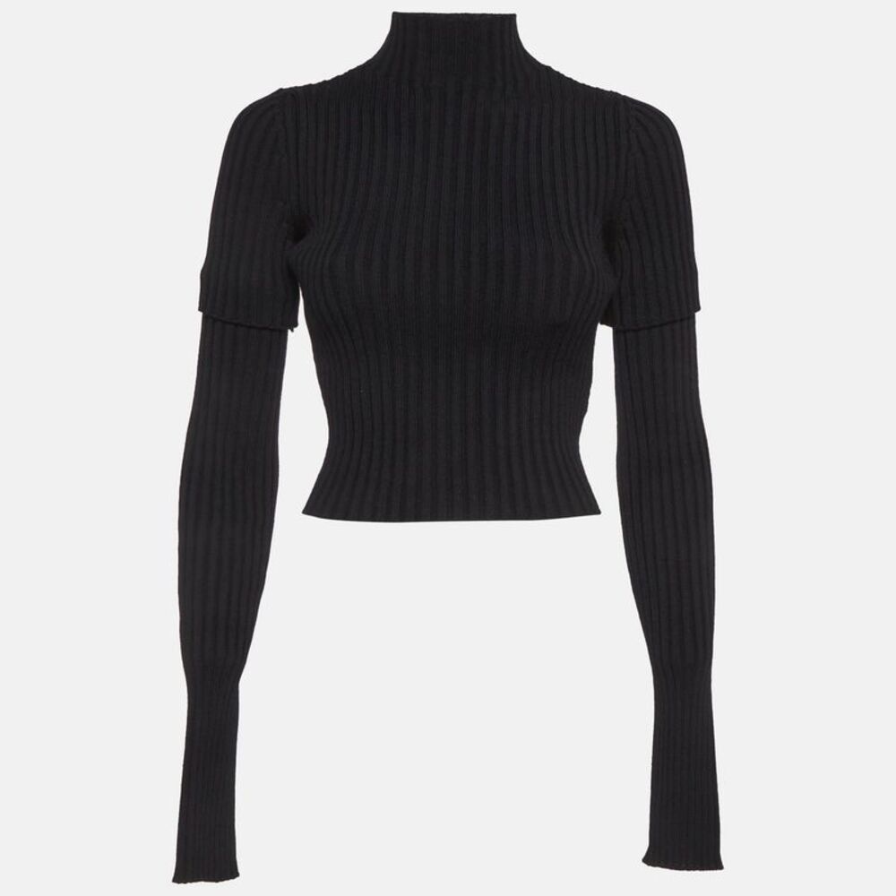 Balenciaga Navy Blue Rib Knit Cut Up Sleeves Sweater S